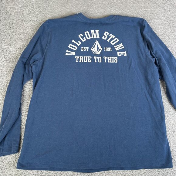 Volcom Thermal Shirt Mens XXL Blue Waffle Knit Long Sleeve Graphic Surf Skate - Picture 6 of 11